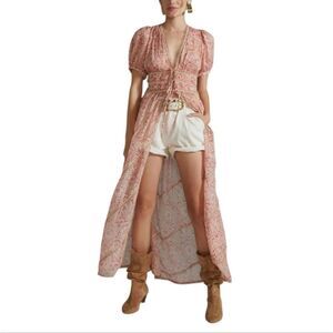 Forever That Girl Women's Red Floral Long Length Tie-Front Shirt Size S